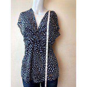 Anne Klein Womens Blouse Top Sleeveless Leopard Print V Neck Black White Size M